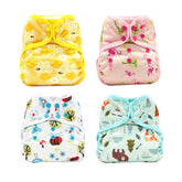 4Pcs Washable Reusable Baby Cloth Diapers Covers with Double Gusset For Baby 3Kg-15Kg-Set5