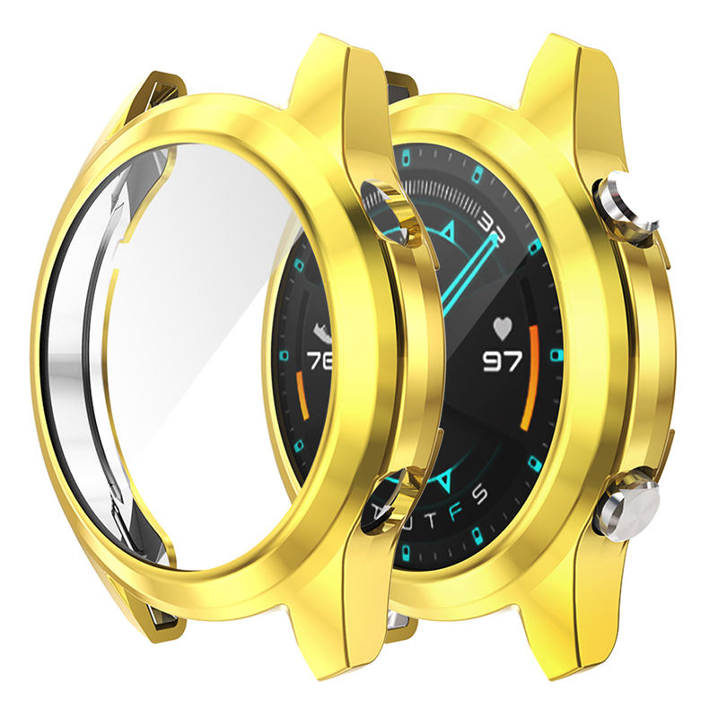 TPU Screen Protector Case For Huawei Watch GT2 42mm&46mm with HD Tempered Glass-Gold