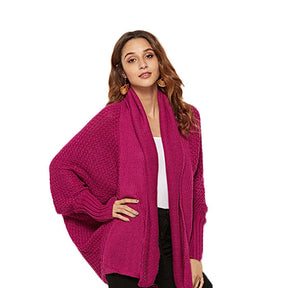 Women's Batwing Knitted Oversized Slouchy Solid Cardigan Sweater Knit Outwear-Rose