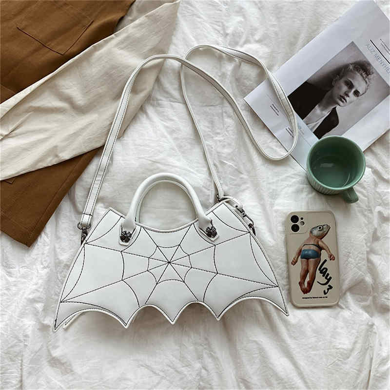 Women Novelty Bat Shoulder Bag Fashion Halloween Handbags-White
