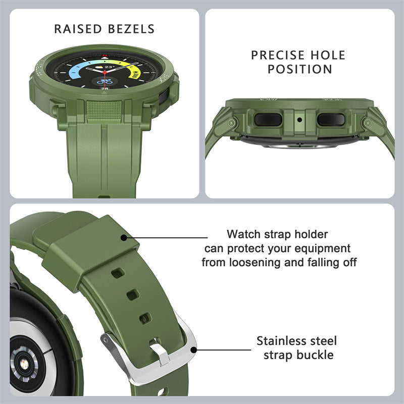 TPU Rugged Watchbands with Protective Case for Samsung Galaxy Watch 5 Pro 45mm Watch 4-Green