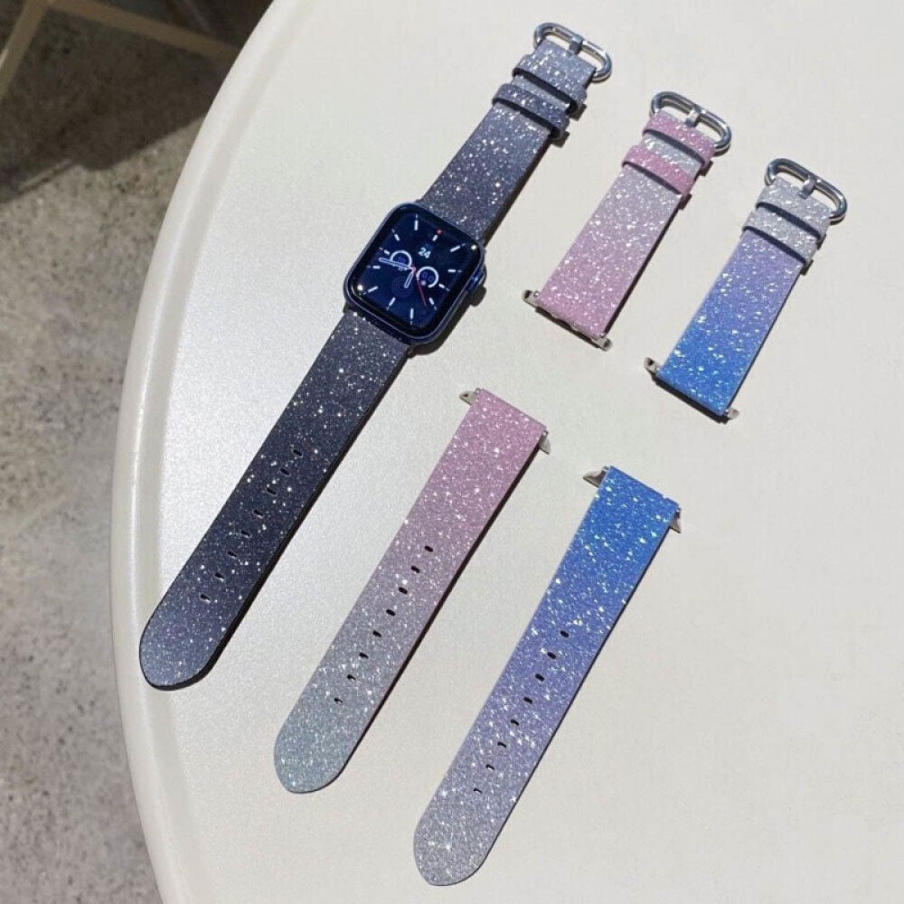 Gradient Glitter PU Leather Watch Band Microfiber Design For Apple Watch SE/6/5/4/3/2/1(Pink)