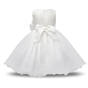 Girl Sleeveless Lace 3D Flower Tutu Holiday Princess Wedding Dresses-White