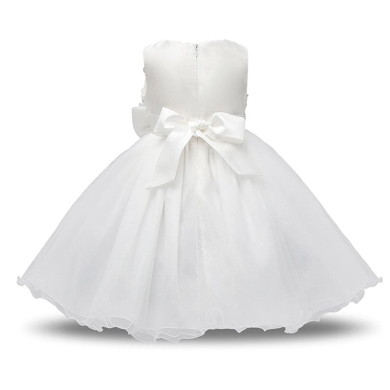 Girl Sleeveless Lace 3D Flower Tutu Holiday Princess Wedding Dresses-White