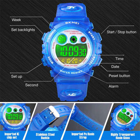 Kid Waterproof Electronic Multi Function Outdoor LED Watches-DarkBlue