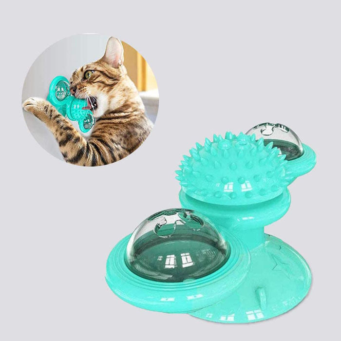 Windmill Massage Cat Toys with Catnip Ball Bell For Indoor-LakeBlue