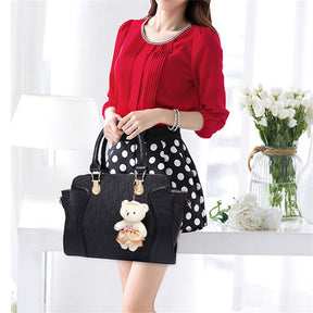 Womens Four-piece Fashion Handbags Shoulder Bag Satchel Purse Set-Black