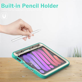 SpiderA iPad Case For iPad Mini 6 Heavy Duty Shockproof Rugged Protective Case With Holder-MintGreen