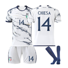 Italy Away Jersey CHIESA #14 Soccer Jersey Kids Adult 3-Pieces Jersey Kits