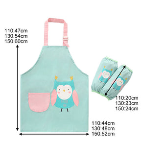 Kids Cartoon Animal Pattern Painting Waterproof Apron Set-Owl