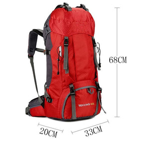 60L Waterproof Lightweight Hiking Backpack with Rain Cover for Climbing Camping-Red