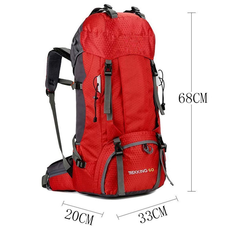 60L Waterproof Lightweight Hiking Backpack with Rain Cover for Climbing Camping-Red