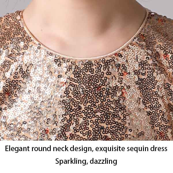 Girls Shiny Sequins Birthday Party Dance Dress-Champagne