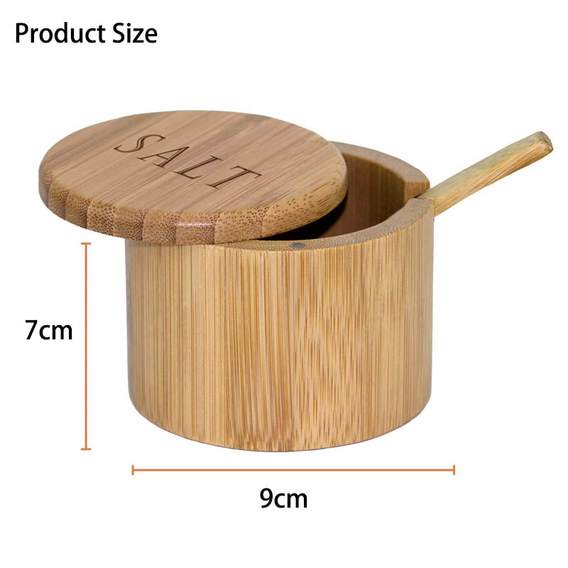 Totally Bamboo Salt Box Bamboo Storage Box with Magnetic Swivel Lid Salt Engraved on Lid with Bamboo Spoon