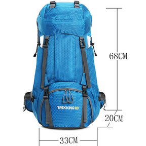 60L Waterproof Lightweight Hiking Backpack with Rain Cover for Climbing Camping-Light Blue