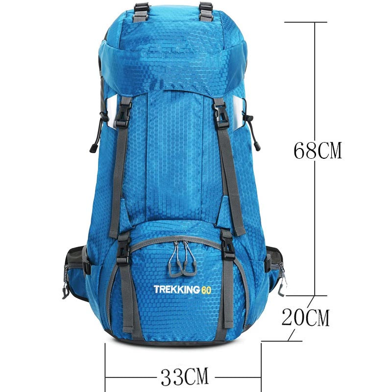 60L Waterproof Lightweight Hiking Backpack with Rain Cover for Climbing Camping-Light Blue