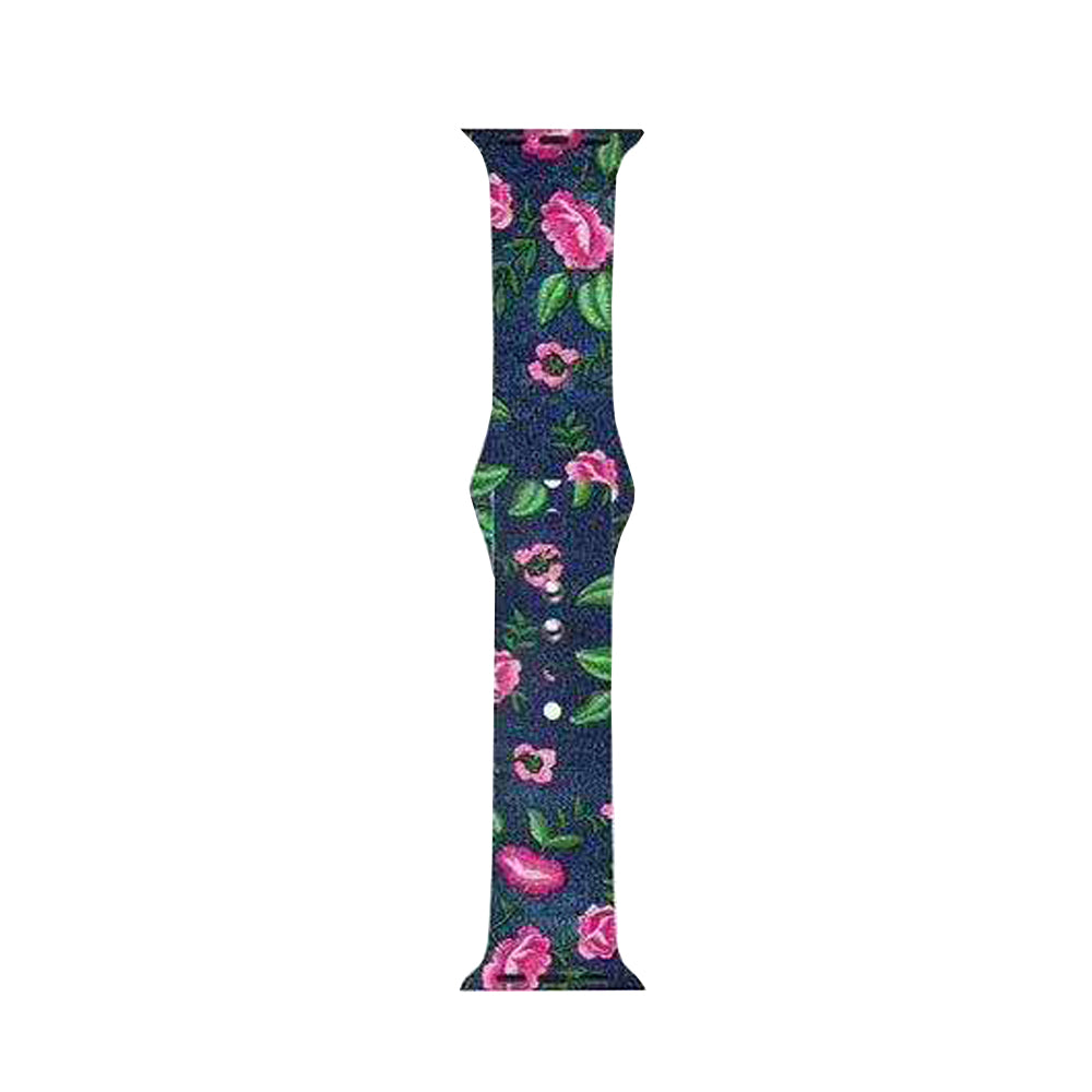 Color Printing Silicone Watch Band For Apple Watch SE/6/5/4/3/2/1(Pink Flower)