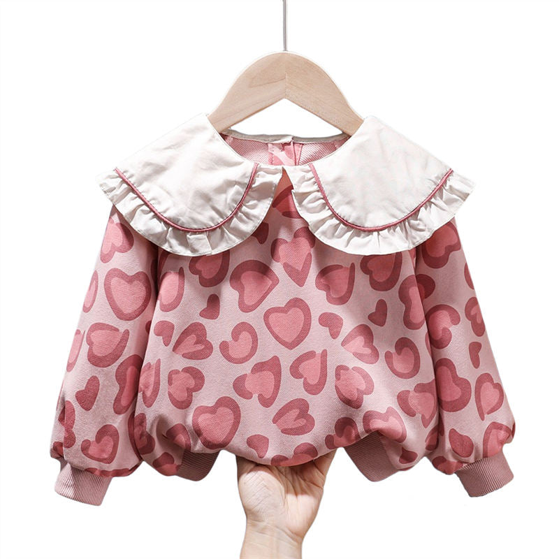 Toddler Girl Sweatshirts Pullover Crew neck Fall Winter Long Sleeve Tops-Pink1