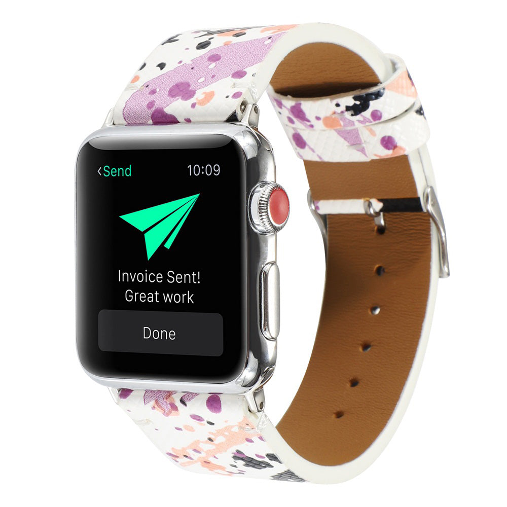 Graffiti Painted PU Leather Watch Band Microfiber Design For Apple Watch SE/6/5/4/3/2/1(Graffiti4)