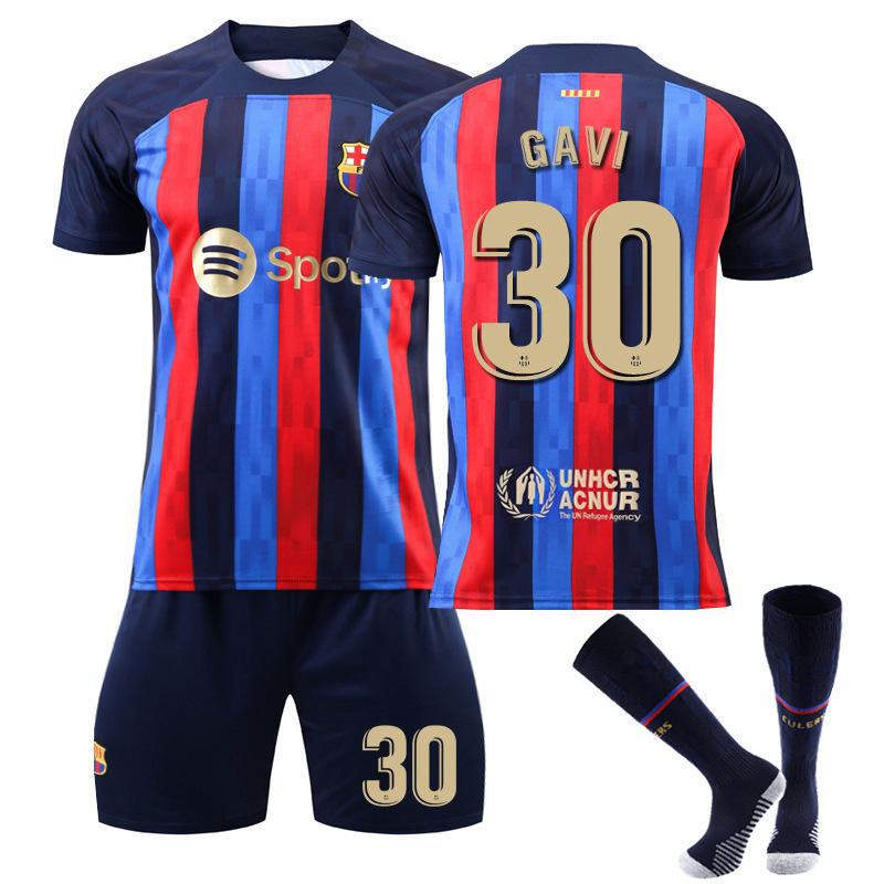 FC Barcelona Home Jersey 2022-23 GAVI #30 Soccer Jersey Kids Adult 3-Pieces Jersey Kits