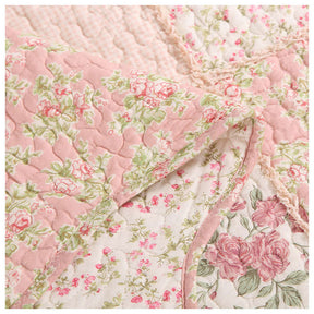 Pink Quilt Set Queen Size Floral Patchwork Quilted Bedspread for All Season