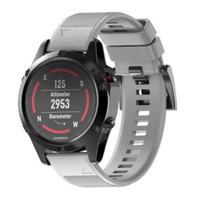 26mm Width Easy Fit Soft Silicone Watch Strap For Garmin Fenix 5X/5X Plus/6X/6X Pro/3/3 HR Black Steel Buckle-Gray
