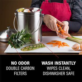 Stainless Steel Compost Bin for Kitchen Countertop Includes Charcoal Filter