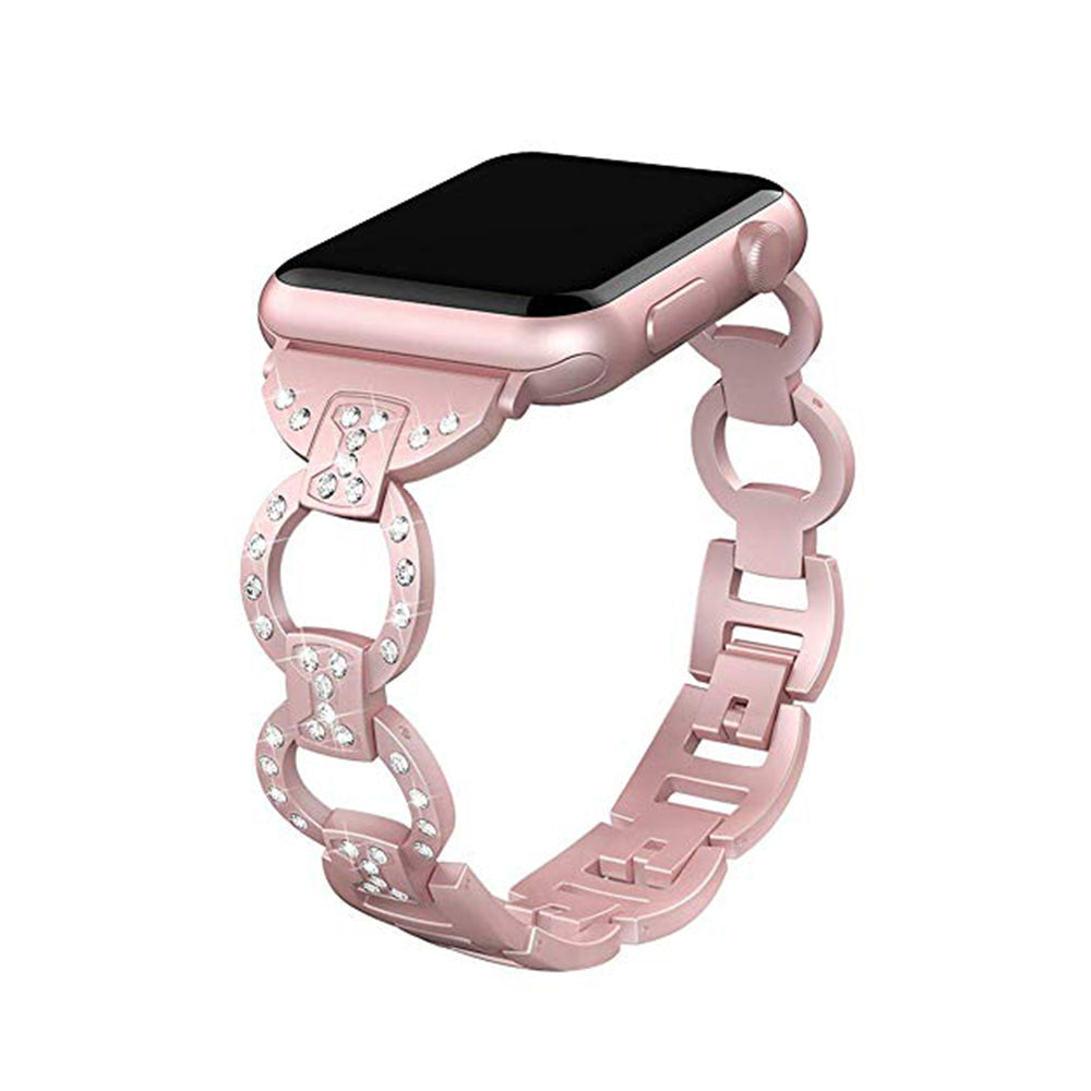 Adjustable Metal Watch Band With Diamonds For Apple Watch SE/6/5/4/3/2/1(Rose Gold)