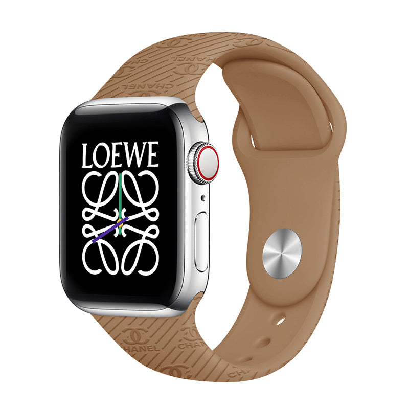 Engraved Watch Band Soft Silicone Luxury Pattern for Apple Watch-Brown