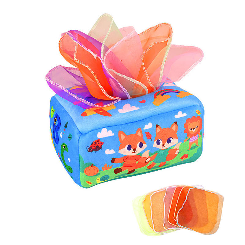 Baby Tissue Box Toy Crinkle Paper Sensory Silk Scarves Toys for 0-3 Year Old Kids-FoxA