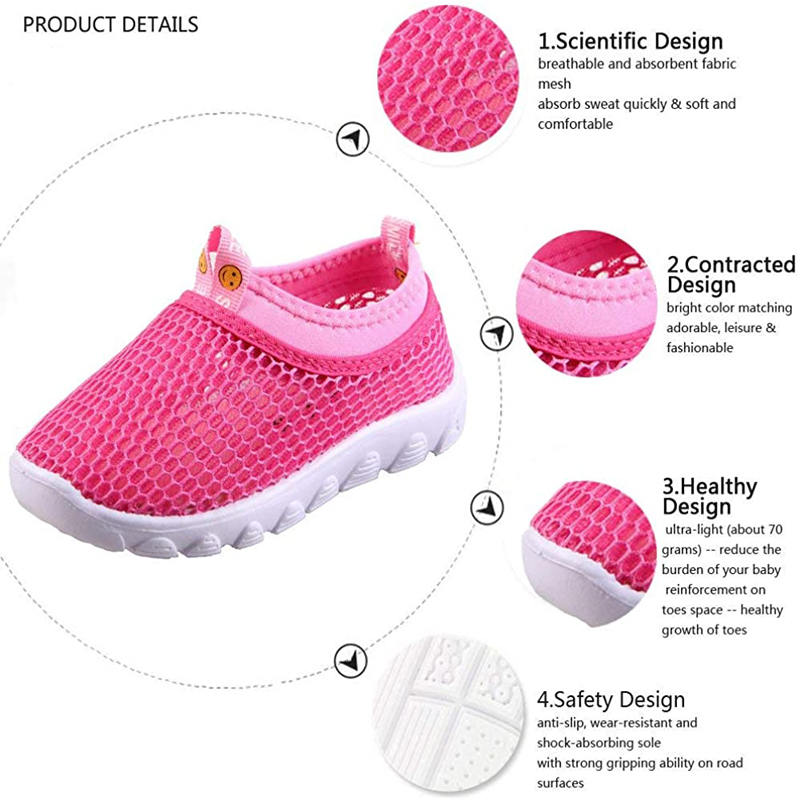 Toddler Kids Water Shoes Breathable Mesh Running Sneakers Sandals for Boys Girls-Pink