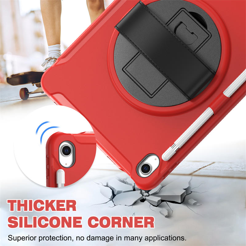 Tablet Case For iPad 10th with 360¡ã Kickstand/Hand Strap Shockproof-Red