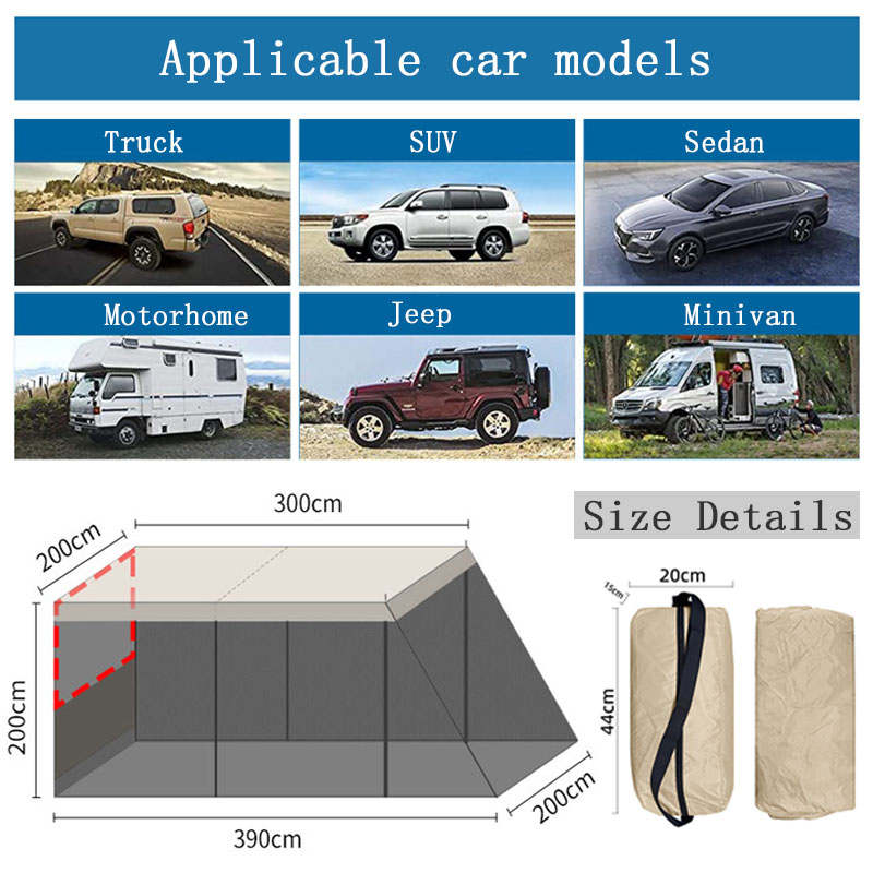 Portable Car Awning Sun Shelter with Mosquito Net for Camping-Camo