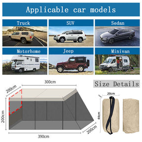 Portable Car Awning Sun Shelter with Mosquito Net for Camping-ArmyGreen