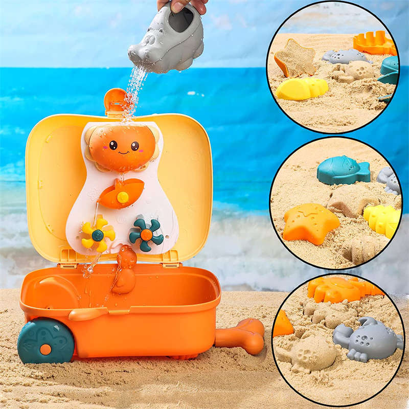 8 Pcs Kids Beach Toy Set Portable Trolley Case for Beach Park-Duck