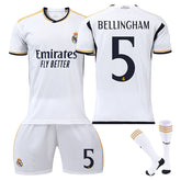 Real Madrid Home Jersey BELLINGHAM #5 Soccer Jersey Kids Adult 3Pcs Jersey Kits