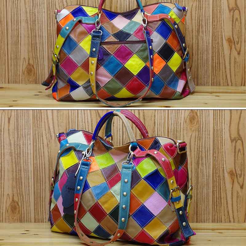 Womens Multicolor Tote Handbag Leather Random Color Shoulder Purse