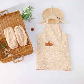 Kids Floral Stain Resistant Art Painting Apron Set-Yellow Flower