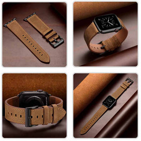Classic Watchband Cowhide Suitable for iWatch Ultra Series 8 SE 7 6 5 4 3 2 1-Black-RedBrown