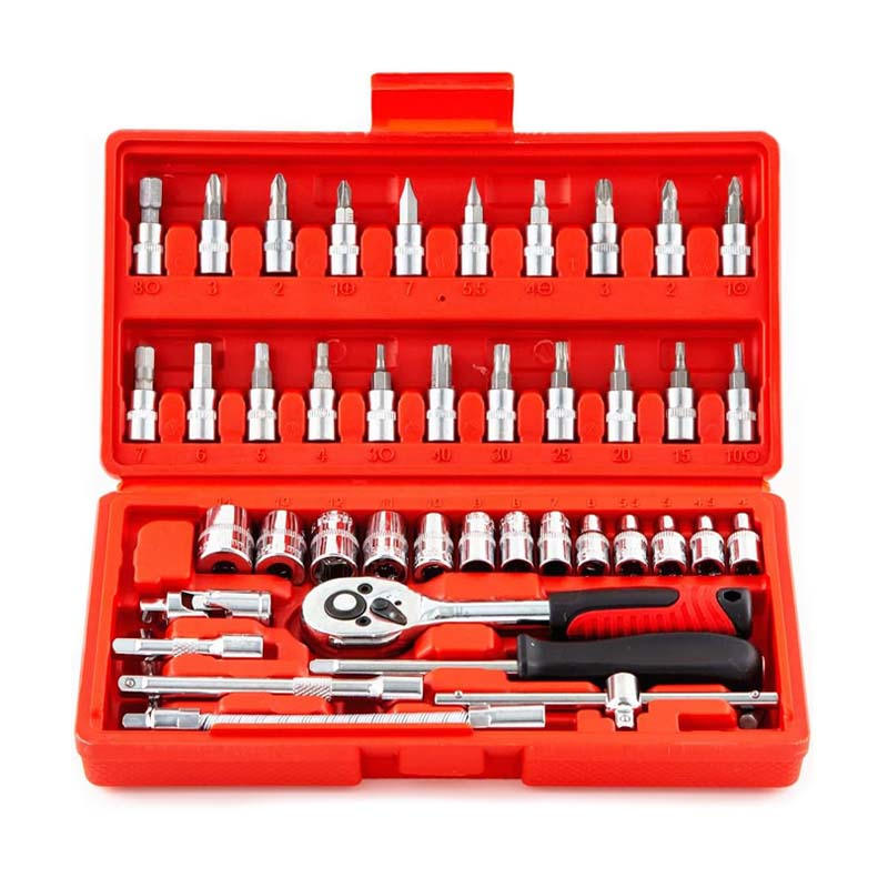 46 Pcs Ratchet Set Mechanic Tools for Auto Repair and Household-Red