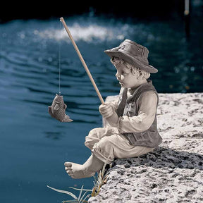 15cm Height The Little Fisherman Boy Fishing Garden Statue Pond Accessories Fish Yard Art Outdoor and Garden