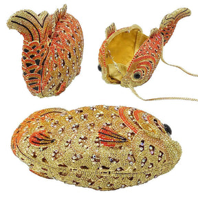 Mini Women Fish Evening Bags Crystal Clutch Purse Rhinestone Handbags with Chain-4