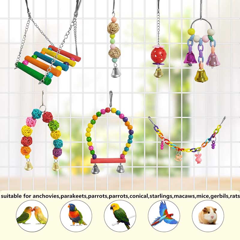 13 Pcs Bird Swing Toy Parrot Chew Hanging Perches with Bells