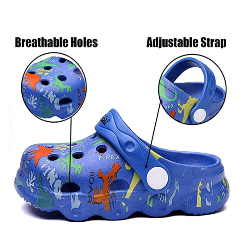 Kids Cute Cartoon Hole Shoes Little Dinosaur Beach Pool Slippers Boys and Girls-Blue