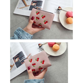 Women Cute Small Wallet Cherry Pattern Card Holder-Pink