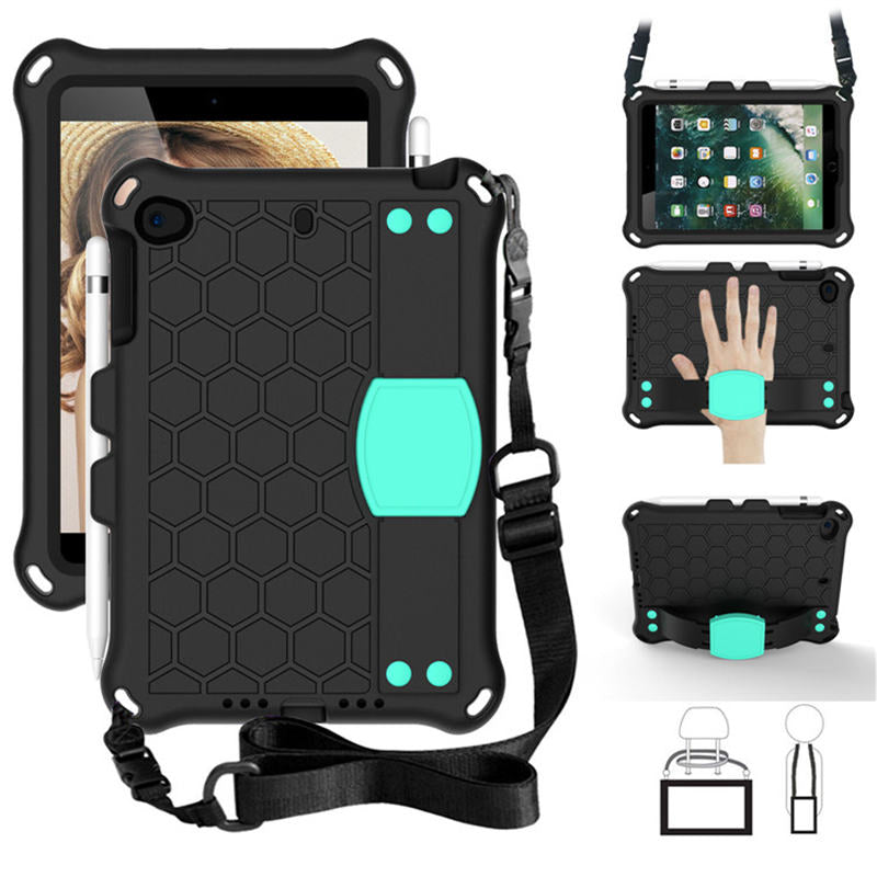 Hive iPad Case For iPad Mini 1/2/3/4/5 Durable Stand Cover With Shoulder Strap-BlackAqua