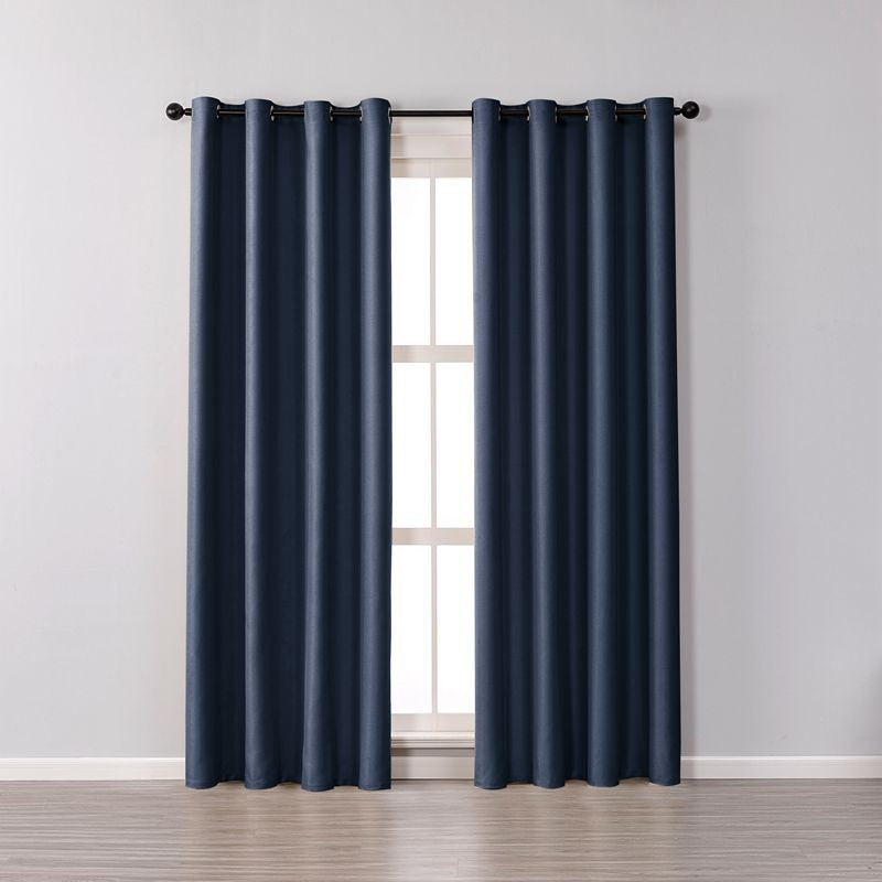 2 Panels Solid Color Blackout Curtains for Living Room-DarkBlue