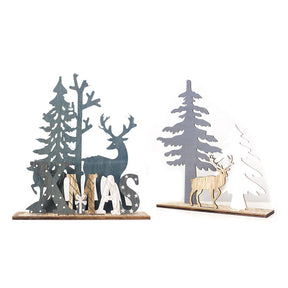 2Pcs Wooden Reindeer Figurine Ornament for Xmas Holiday Party Table Fireplace Decoration