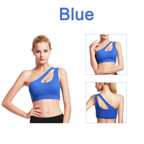 One Shoulder Sports Bra Removable Padded Sexy Cute Workout Top-Blue