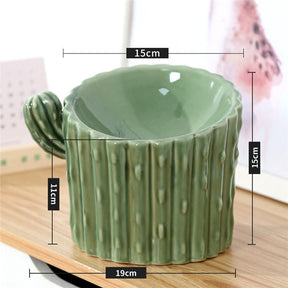 Cactus Elevated Ceramic Pet Bowls Tilted for Cats and Small Dogs Single Branch-Green